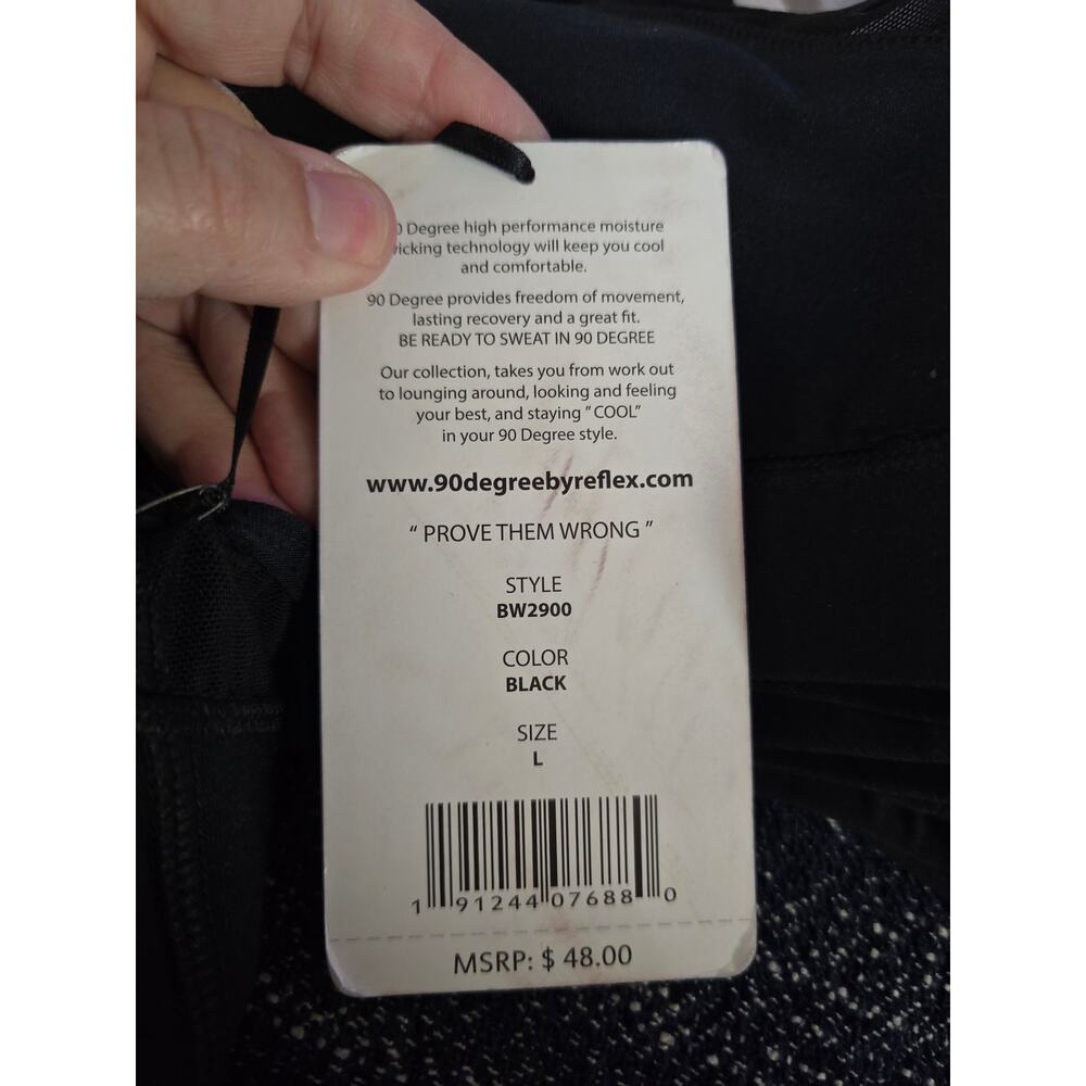 NWT 90 degrees by reflex sports bra black partial back zip Size Large - Picture 6 of 8